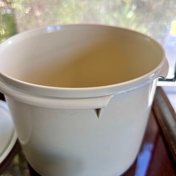 Vintage Tupperware Lot – Blue Divided Container & Beige Round Container - Picture 4 of 15